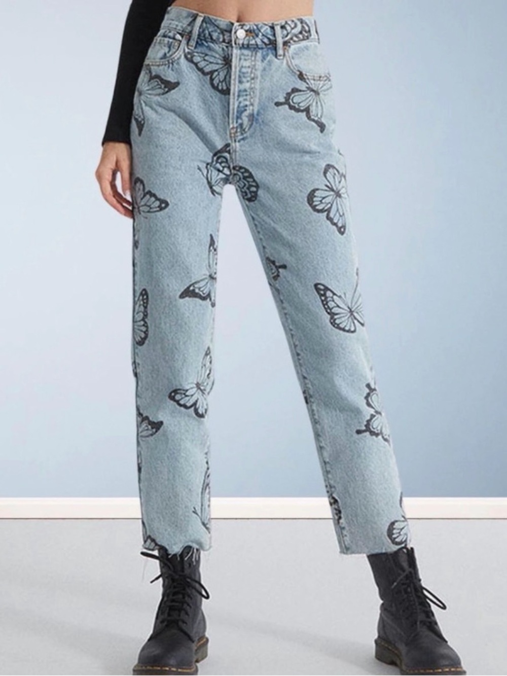 PacSun High-Rise Straight Leg Butterfly Print Jeans